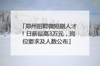郑州招聘微短剧人才！日薪最高3万元，岗位要求及人数公布